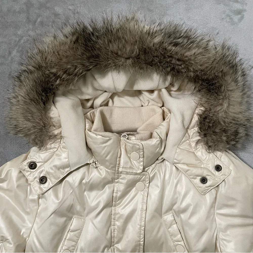 GAP Kids Girls Ivory Puffer Down Jacket Faux Fur Hood Size XXL 14-16